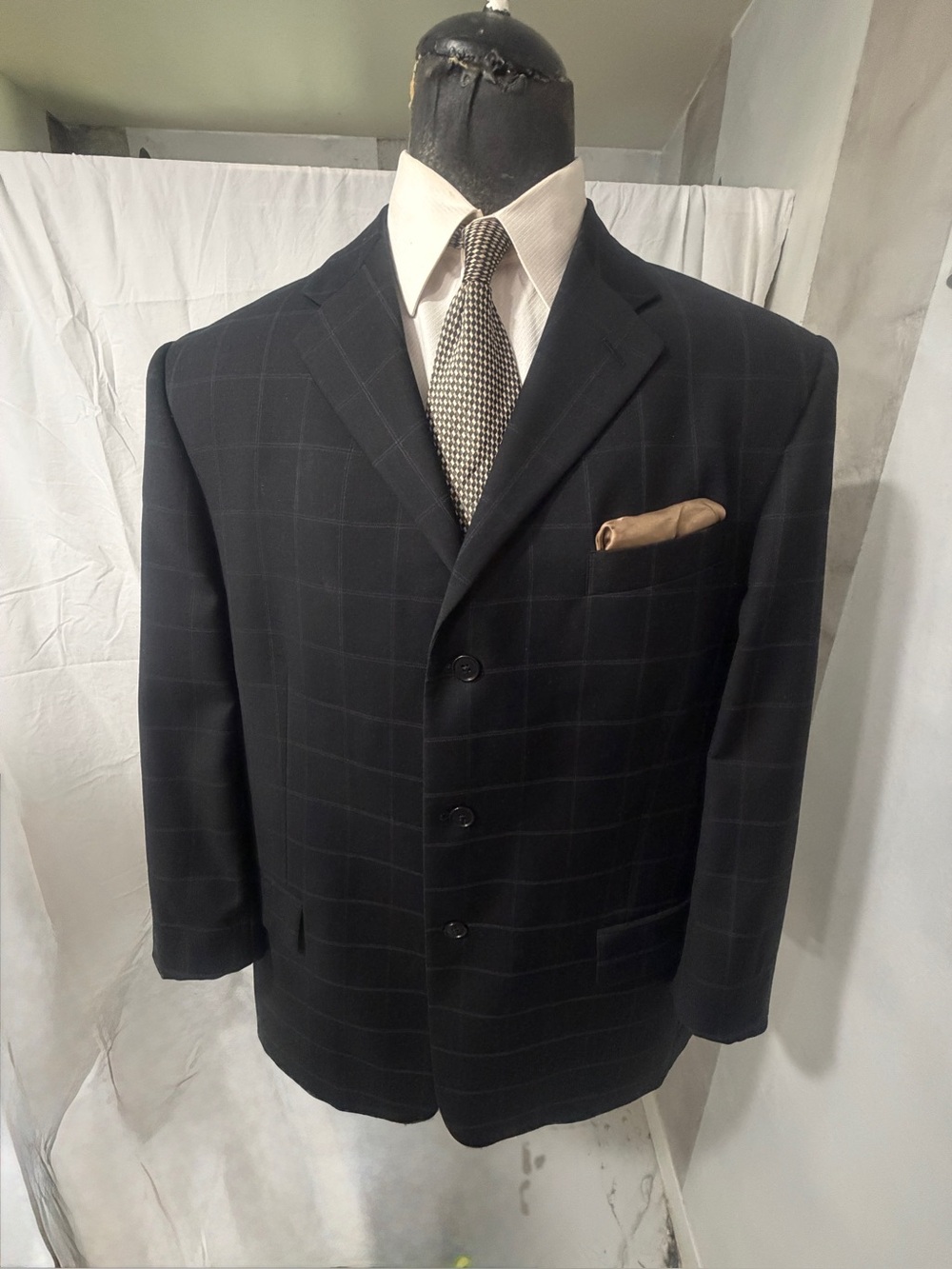 Kenneth Cole Black Windowpane Men's Sport Coat